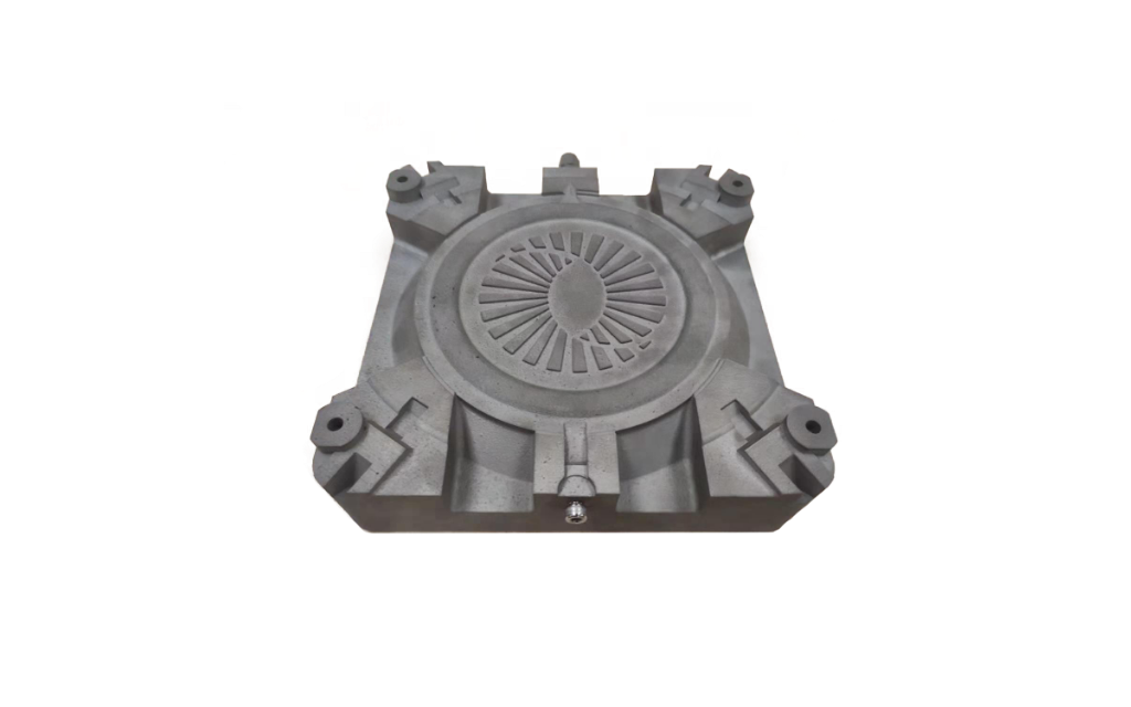 Metal AM mold insert with radial sunburst cavity and corner mounting ears